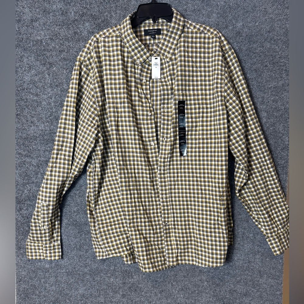 Banana Republic Button Down Untucked Shirt - Yellow & Black Plaid -Size XXL, NWT